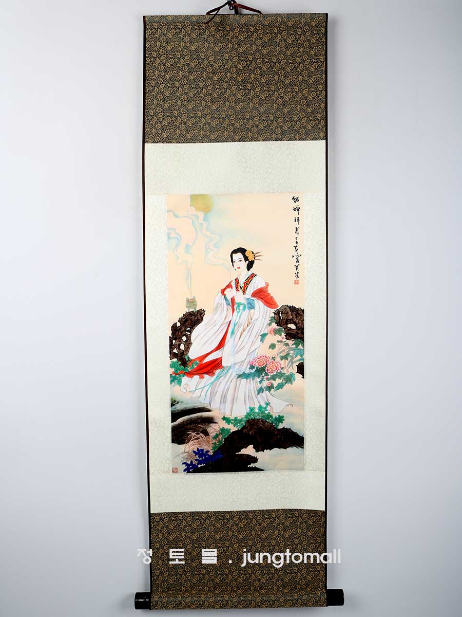 掛軸 高松英彩『紅梅白梅図 花鳥図』日本画 絹本 共箱付 掛け軸 R02251